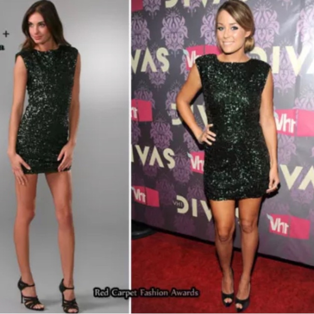 Alice + Olivia SIZE SMALL forest green cluster sequin mini - Picture 7 of 10
